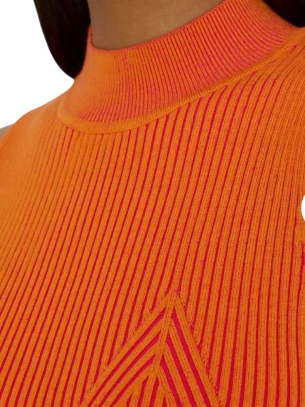Milly Orange And Pink Ribbed Mock Neck Sleeveless Sweater Tank - Picture 2 of 11